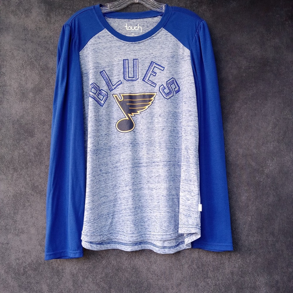 Touch NHL St. Louis Blues XL Raglan Long Sleeve Rhinestone Hockey T-Shirt NWT